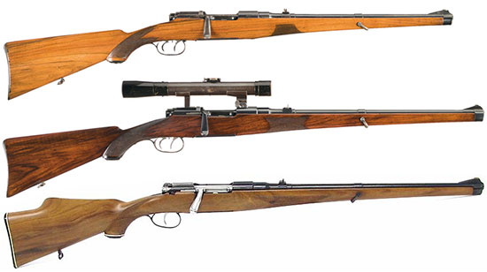 Гражданские карабины Mannlicher-Schoenauer M1903, M1908, M1956 (сверху - вниз)