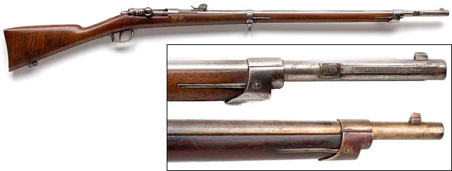 Морская модель Marine geweer M73. Также показано различие в креплении штыка между морской и пехотной винтовкой