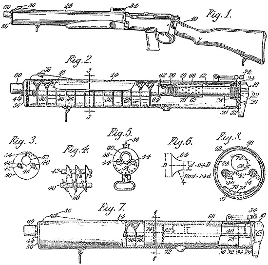 Схемы карабина 
De Lisle Commando Carbine из патента выданного Де Лизлу